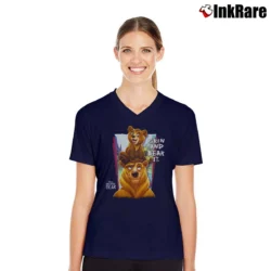Women’s 1990s Brother Bear Cartoon Disney V-Neck Tee in navy | Chic Neckline, Soft Texture