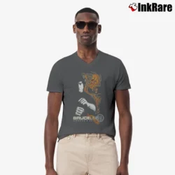 Men’s 1990s Bruce Lee Dragon Shadow Martial Arts V-Neck Tee in charcoal | Sharp, Breathable, Everyday Staple