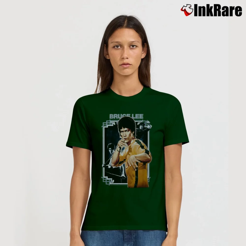 Women’s 1990s Bruce Lee The Dragon Chinese Legend Movie Signature T-Shirt in forest green | Soft, Flattering Fit