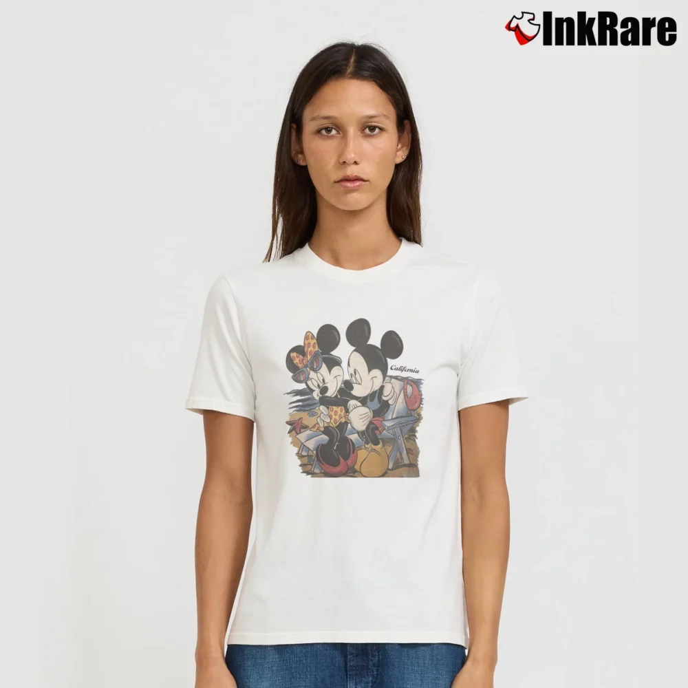 Women’s 1990s California Mickey Minnie Mouse Signature T-Shirt in white | Soft, Flattering Fit