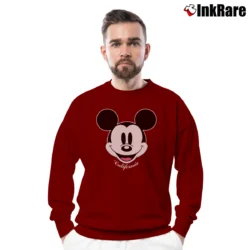Men’s 1990s California Mickey Mouse Faded Crewneck Sweatshirt in maroon | Cozy Fabric, Clean Style