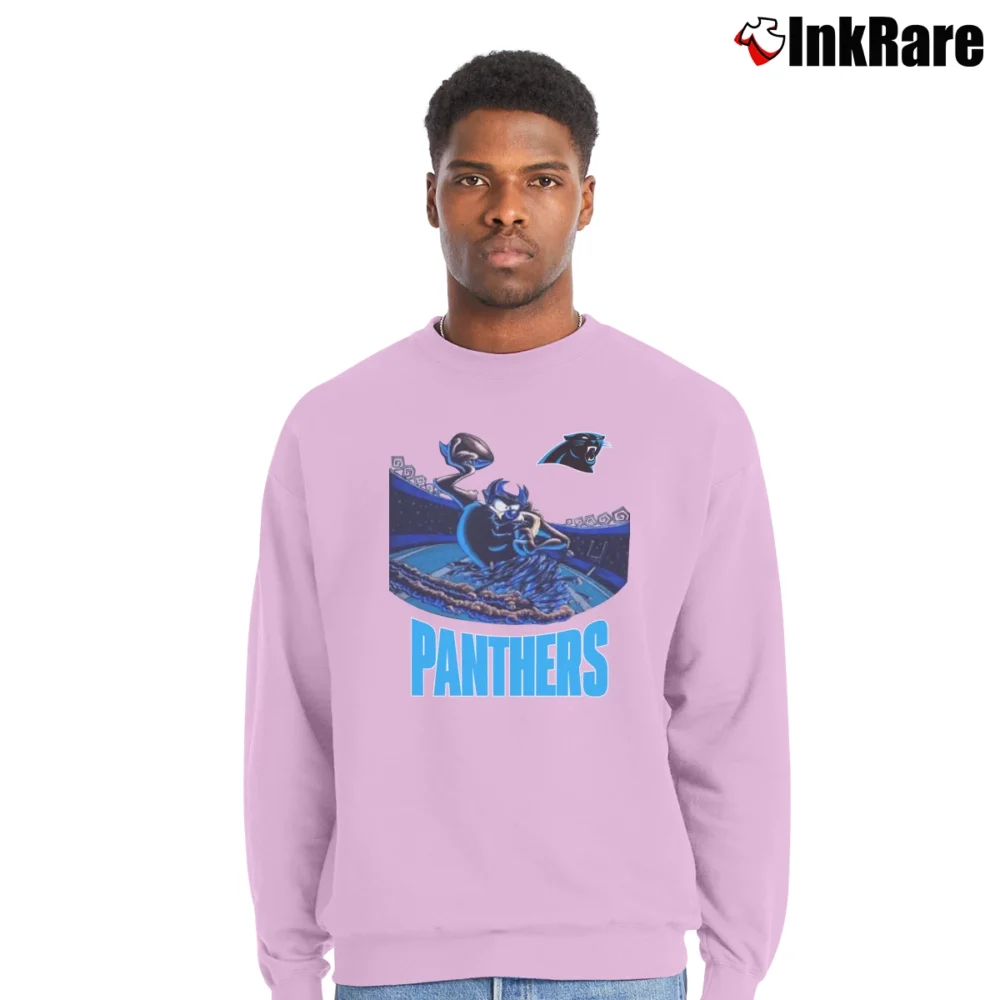 Men’s 1990s Carolina Panthers Tasmanian Devil Looney Tunes Crewneck Sweatshirt in light pink | Cozy Fabric, Clean Style