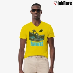 Men’s 1990s Carolina Panthers Tasmanian Devil Looney Tunes V-Neck Tee in yellow | Sharp, Breathable, Everyday Staple