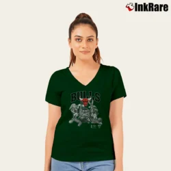 Women’s 1990s Chicago Bulls Looney Tunes V-Neck Tee in forest green | Chic Neckline, Soft Texture