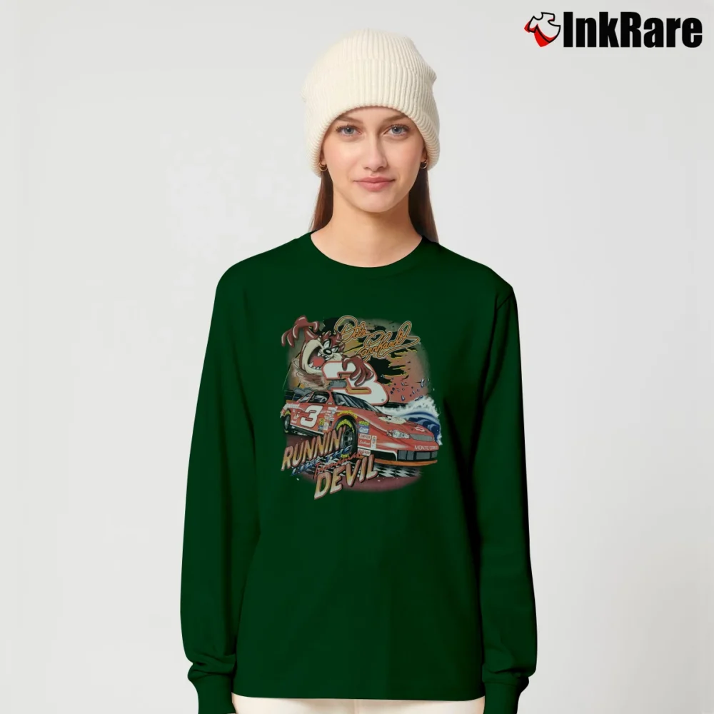 Women’s 1990s Dale Earnhardt Tasmanian Devil Nascar Looney Tunes Long-Sleeve Top in forest green | Sleek, Versatile, All-Season