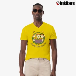 Men’s 1990s Disney Christmas Mickey Mouse V-Neck Tee in yellow | Sharp, Breathable, Everyday Staple