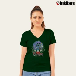 Women’s 1990s Disney Fantasmic Villains Mickey Mouse V-Neck Tee in forest green | Chic Neckline, Soft Texture