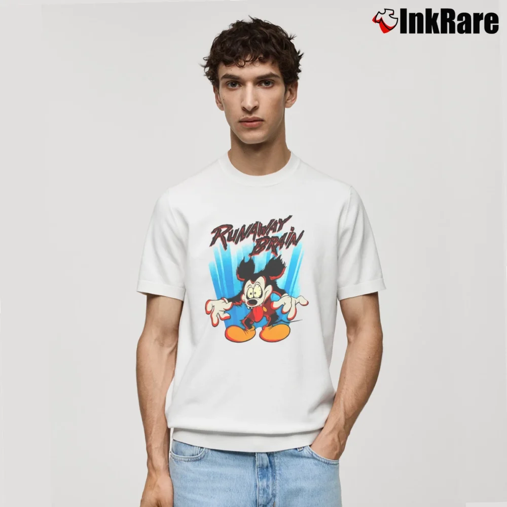 Men’s 1990s Disney Runaway Brain Mickey Mouse Classic T-Shirt in white | Soft, Breathable Everyday Wear
