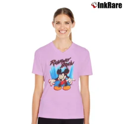 Women’s 1990s Disney Runaway Brain Mickey Mouse V-Neck Tee in light pink | Chic Neckline, Soft Texture