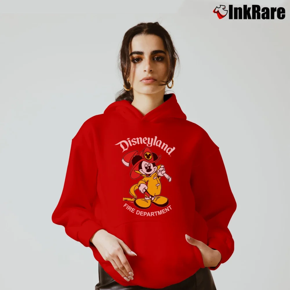 Women’s 1990s Disneyland Fire Department Mickey Mouse Cozy Hoodie in red | Warm, Structured, Stylish