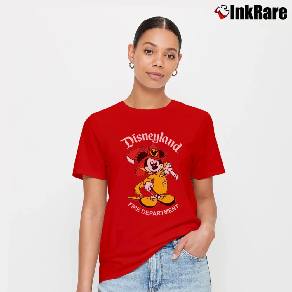 Women’s 1990s Disneyland Fire Department Mickey Mouse Signature T-Shirt in red | Soft, Flattering Fit