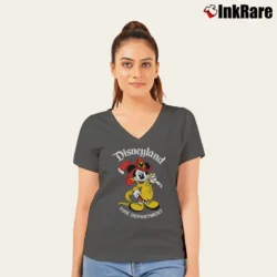 Women’s 1990s Disneyland Fire Department Mickey Mouse V-Neck Tee in charcoal | Chic Neckline, Soft Texture