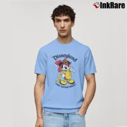 Men’s 1990s Disneyland Fire Department Mickey Mouse Vintage Classic T-Shirt in light blue | Soft, Breathable Everyday Wear