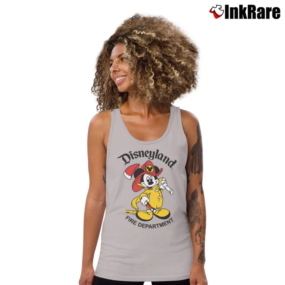 Women’s 1990s Disneyland Fire Department Mickey Mouse Vintage Tank Top in sport grey | Lightweight, Movement-Friendly
