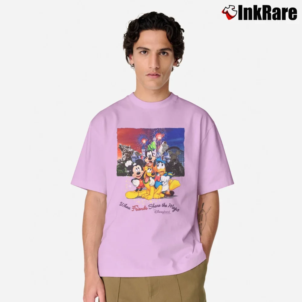 Men’s 1990s Disneyland Mickey Cartoon Graphic Classic T-Shirt in light pink | Soft, Breathable Everyday Wear