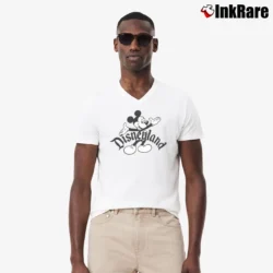 Men’s 1990s Disneyland Mickey Mouse Acid Wash V-Neck Tee in white | Sharp, Breathable, Everyday Staple
