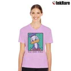 Women’s 1990s Donald Duck Cartoon Disney World V-Neck Tee in light pink | Chic Neckline, Soft Texture