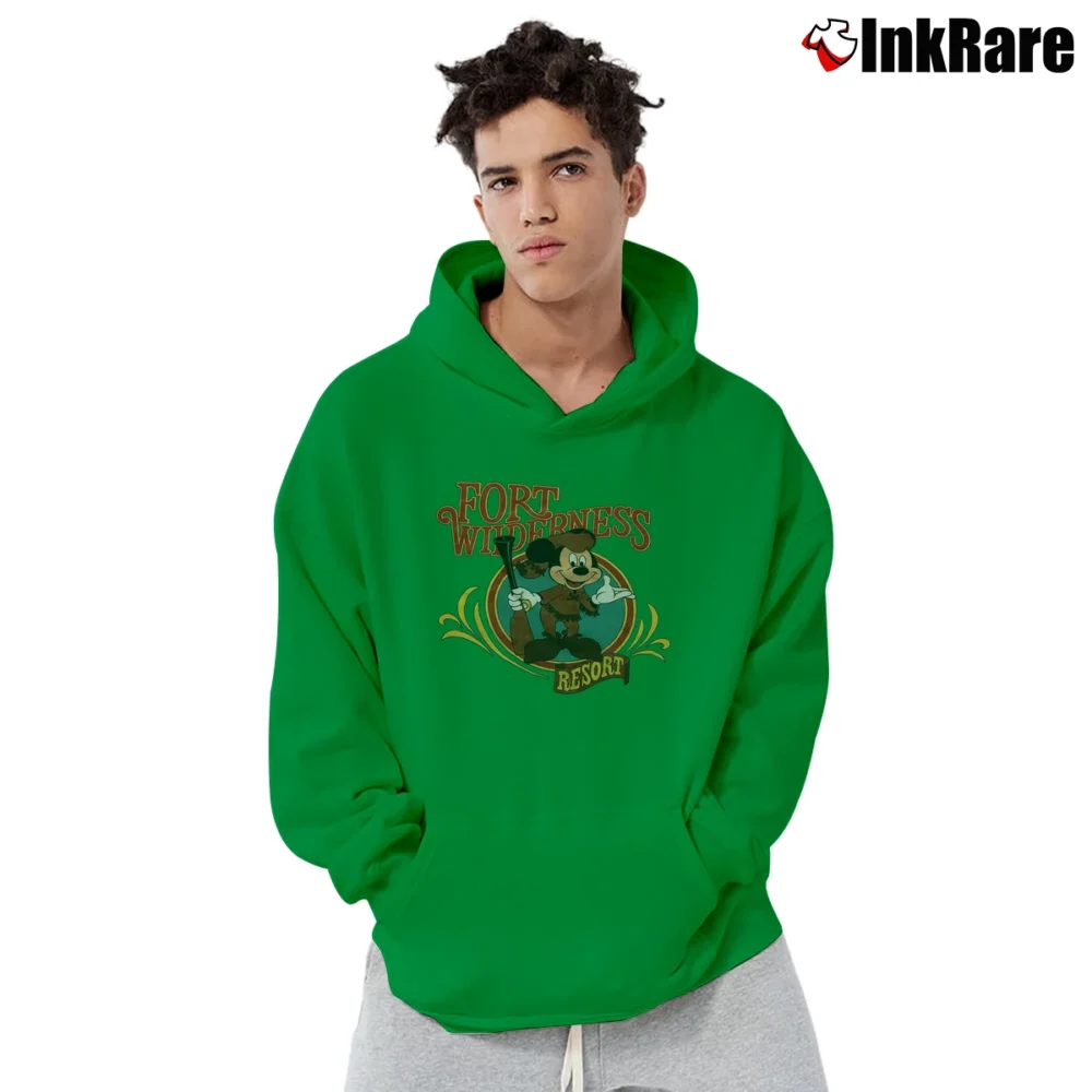 Men’s 1990s Fort Wilderness Resort Disney World Mickey Mouse Pullover Hoodie in irish green | Cozy, Durable, Modern Fit