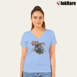 Women’s 1990s Fort Wilderness Resort Disney World Mickey Mouse V-Neck Tee in light blue | Chic Neckline, Soft Texture