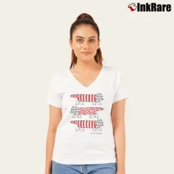 Women’s 1990s Funny Cat Minimalist Graphic V-Neck Tee in white | Chic Neckline, Soft Texture