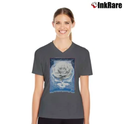 Women’s 1990s Grateful Dead Rose Stealie Tour V-Neck Tee in charcoal | Chic Neckline, Soft Texture