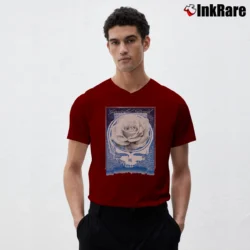 Men’s 1990s Grateful Dead Rose Stealie Tour V-Neck Tee in maroon | Sharp, Breathable, Everyday Staple