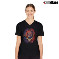 Women’s 1990s Grateful Dead San Francisco Giants V-Neck Tee in black | Chic Neckline, Soft Texture