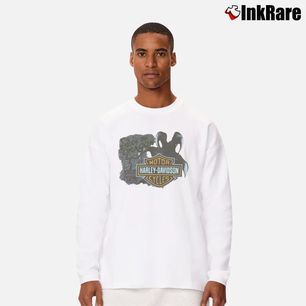Men’s 1990s Harley Davidson I Rode The Dragon Biker Long-Sleeve Shirt in white | Sleek, Lightweight, Year-Round Wear