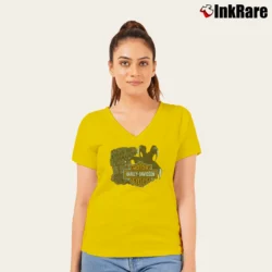 Women’s 1990s Harley Davidson I Rode The Dragon Biker V-Neck Tee in yellow | Chic Neckline, Soft Texture