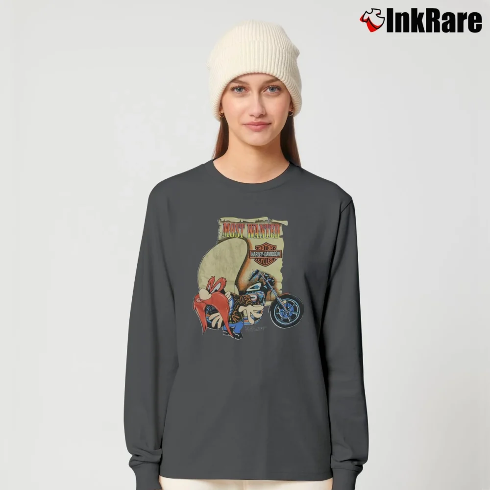 Women’s 1990s Harley Davidson Looney Tunes Yosemite Sam Long-Sleeve Top in charcoal | Sleek, Versatile, All-Season