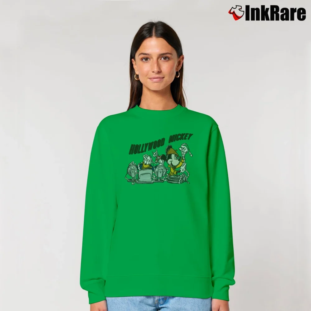 Women’s 1990s Hollywood Mickey Mouse Cartoon Streetwear Relaxed Sweatshirt in irish green | Soft, Laid-Back Vibe