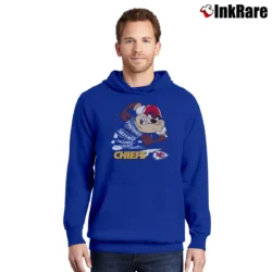 Men’s 1990s Kansas City Chiefs Taz Looney Tunes NFL Pullover Hoodie in royal blue | Cozy, Durable, Modern Fit