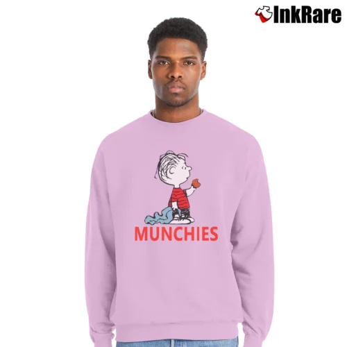 Men’s 1990s Linus Munchies Peanuts Retro Crewneck Sweatshirt in light pink | Cozy Fabric, Clean Style