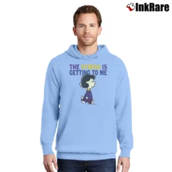 Men’s 1990s Lucy Peanuts The Stress Is Getting To Me Pullover Hoodie in light blue | Cozy, Durable, Modern Fit