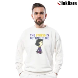 Men’s 1990s Lucy Peanuts The Stress Is Getting To Me Crewneck Sweatshirt in white | Cozy Fabric, Clean Style