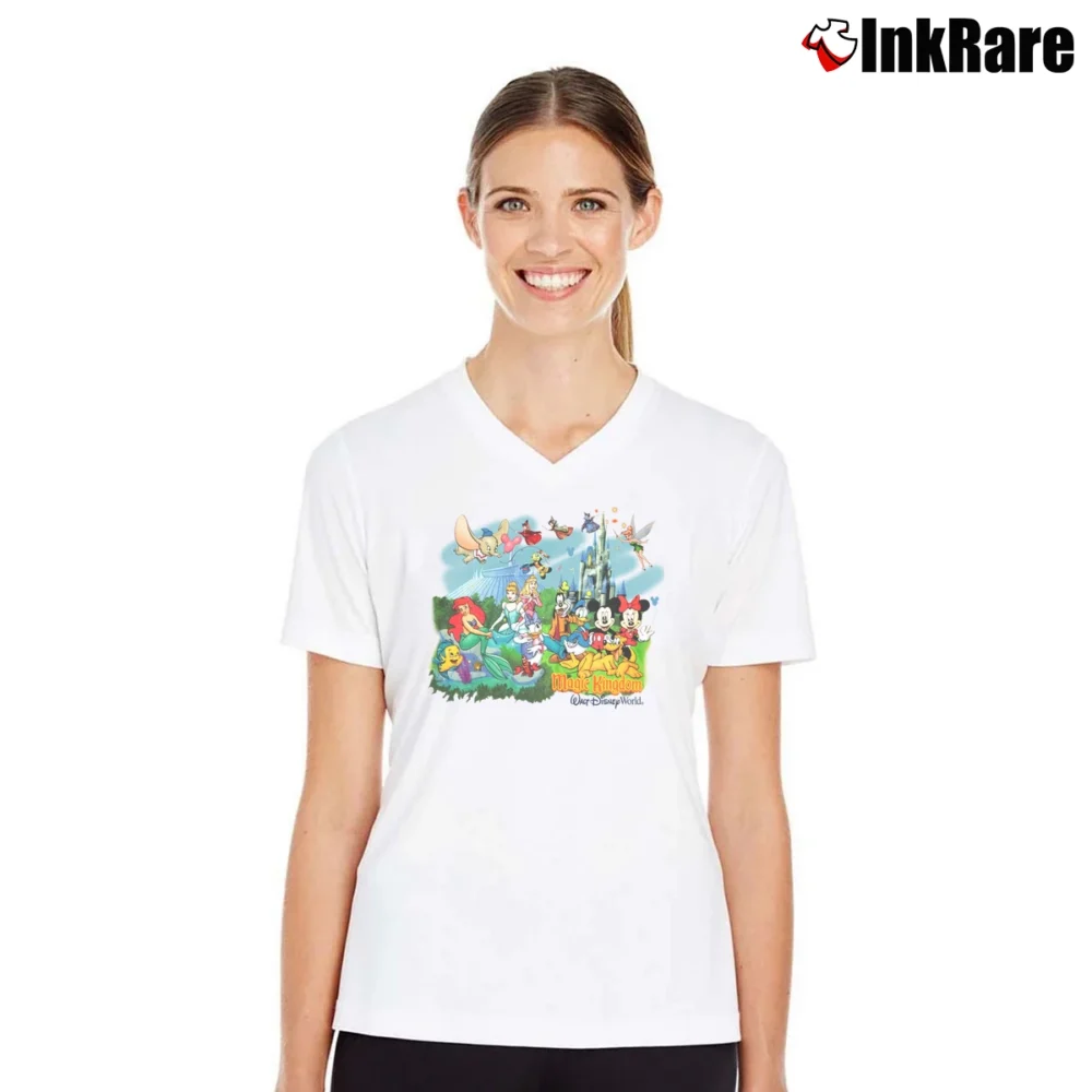 Women’s 1990s Magic Kingdom Walt Disney World Graphic V-Neck Tee in white | Chic Neckline, Soft Texture