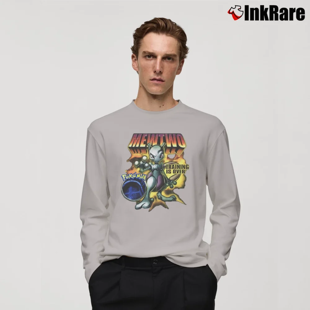Men’s 1990s Mewtwo Pokemon Training Is Over Long-Sleeve Shirt in sport grey | Sleek, Lightweight, Year-Round Wear