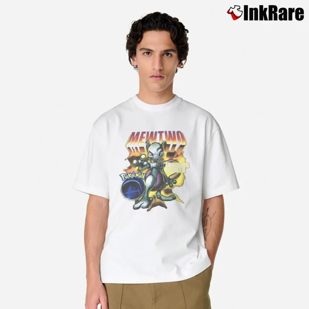 Men’s 1990s Mewtwo Pokemon Training Is Over Vintage Classic T-Shirt in white | Soft, Breathable Everyday Wear