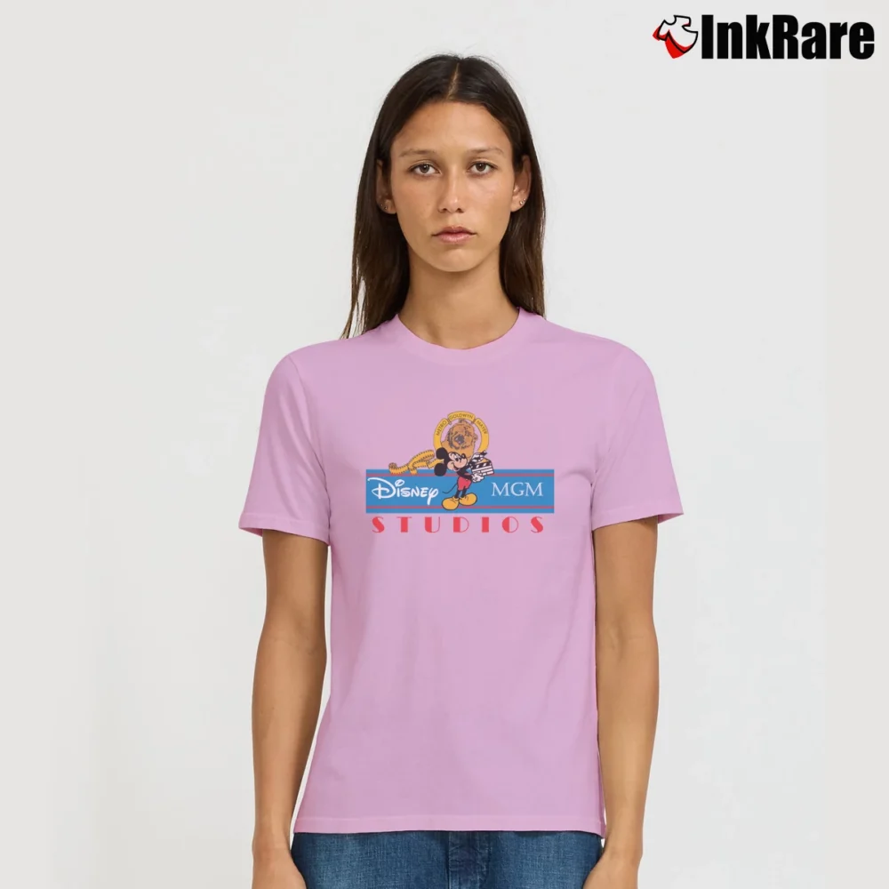 Women’s 1990s MGM Studios Mickey Mouse Walt Disney World Signature T-Shirt in light pink | Soft, Flattering Fit