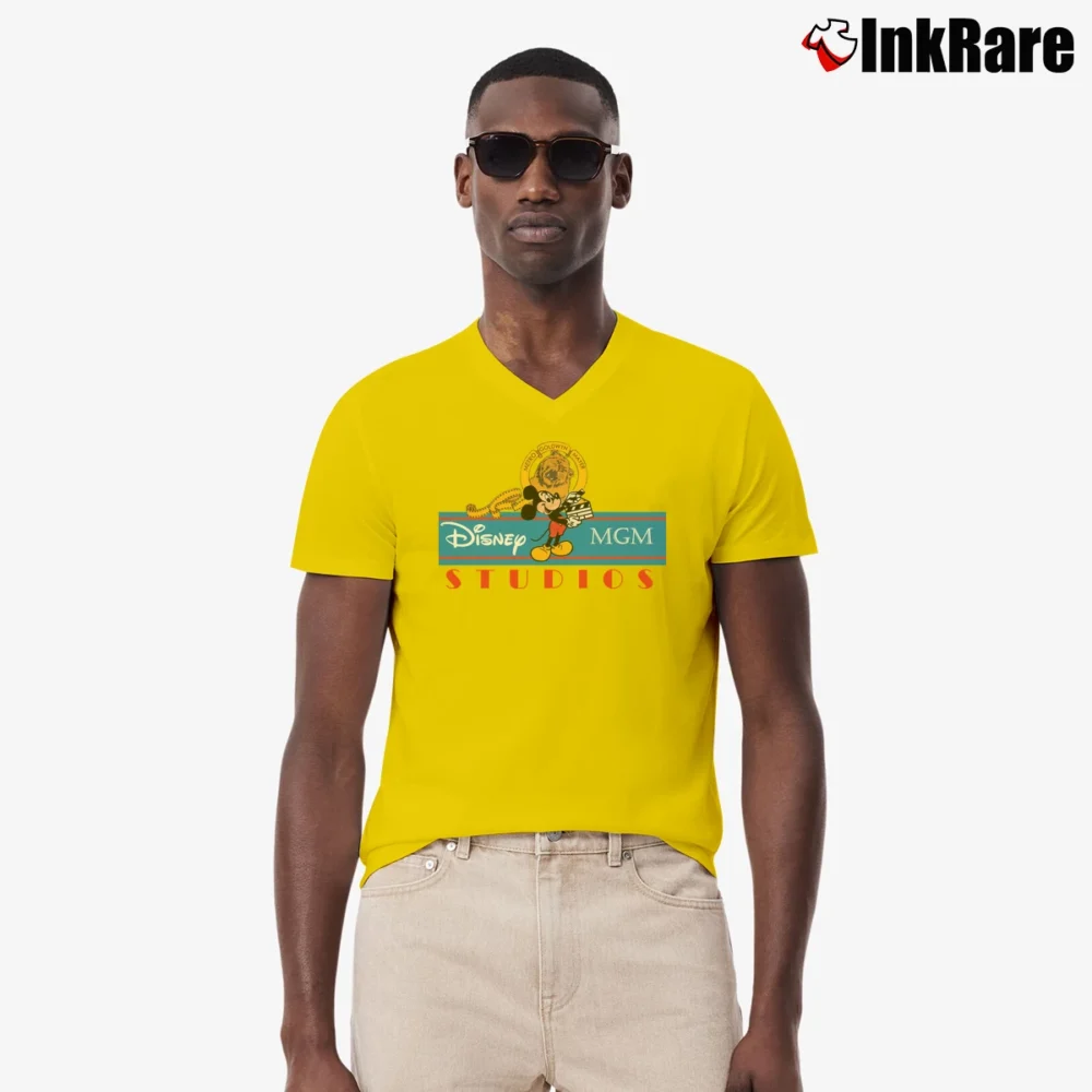 Men’s 1990s MGM Studios Mickey Mouse Walt Disney World V-Neck Tee in yellow | Sharp, Breathable, Everyday Staple