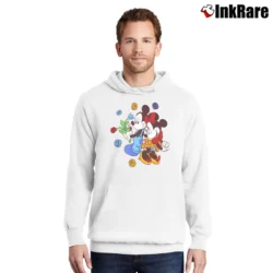 Men’s 1990s Mickey Minnie Mouse Roses Flowers Disney Pullover Hoodie in white | Cozy, Durable, Modern Fit