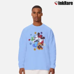 Men’s 1990s Mickey Minnie Mouse Roses Flowers Disney Long-Sleeve Shirt in light blue | Sleek, Lightweight, Year-Round Wear