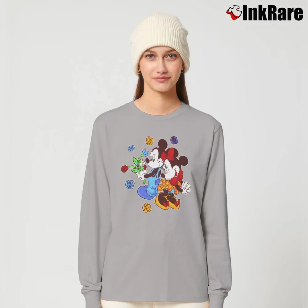 Women’s 1990s Mickey Minnie Mouse Roses Flowers Disney Long-Sleeve Top in sport grey | Sleek, Versatile, All-Season