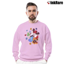 Men’s 1990s Mickey Minnie Mouse Roses Flowers Disney Crewneck Sweatshirt in light pink | Cozy Fabric, Clean Style