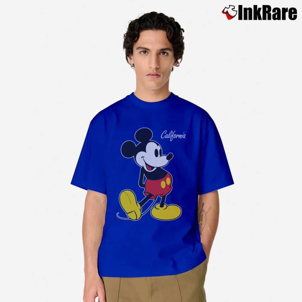 Men’s 1990s Mickey Mouse Big Logo Green Vintage Classic T-Shirt in royal blue | Soft, Breathable Everyday Wear