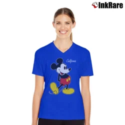 Women’s 1990s Mickey Mouse Big Logo Green Vintage V-Neck Tee in royal blue | Chic Neckline, Soft Texture