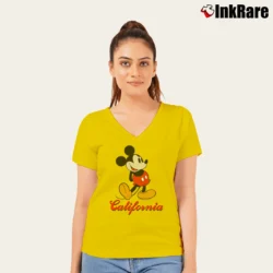 Women’s 1990s Mickey Mouse California V-Neck Tee in yellow | Chic Neckline, Soft Texture
