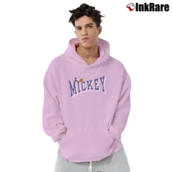 Men’s 1990s Mickey Mouse Disney World Graphic Pullover Hoodie in light pink | Cozy, Durable, Modern Fit