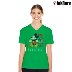 Women’s 1990s Mickey Mouse Florida Disney Travel Graphic V-Neck Tee in irish green | Chic Neckline, Soft Texture