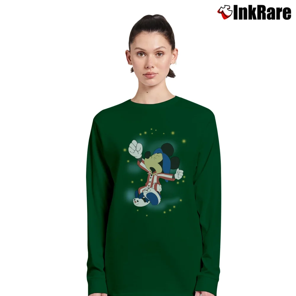 Women’s 1990s Mickey Mouse Night Sleep Disney Long-Sleeve Top in forest green | Sleek, Versatile, All-Season